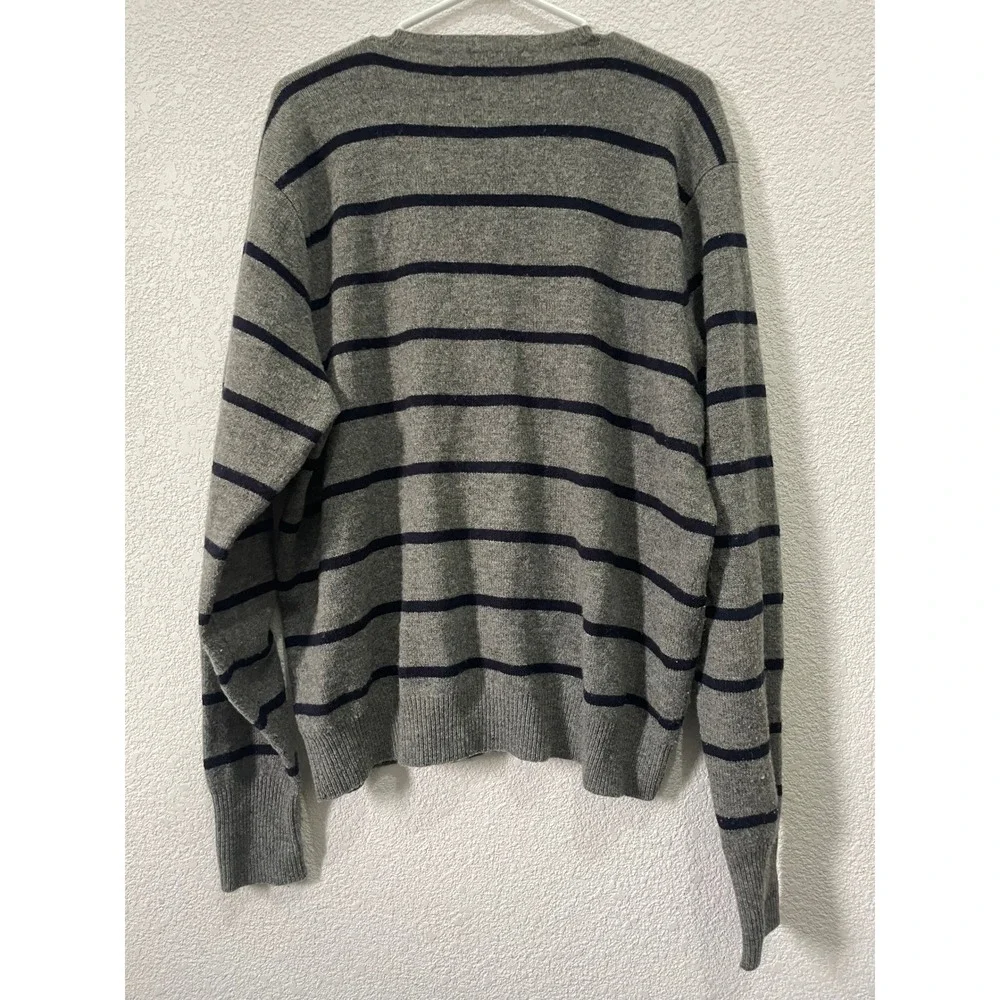 Polo Ralph Lauren Mens‎ XL Lambswool Striped Sweater Gray Blue Pony Logo